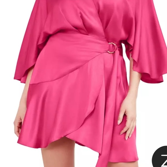 MARCIANO Guess AMERA WRAP DRESS SOLID JEALOUS PINK NWT Size 4 - Picture 3 of 11